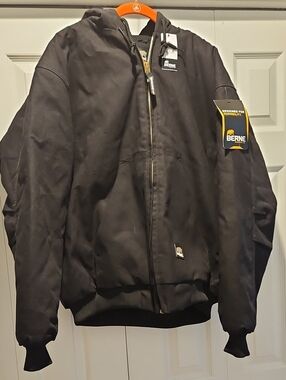 Berne Men’s Insulated Duck Canvas Work Jacket Black Hooded NWT